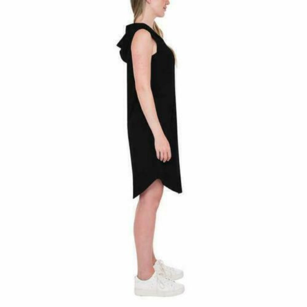 BOBEAU Women Dress Black Hooded Sleeveless Kangaroo Pockets --Black - Picture 3 of 6